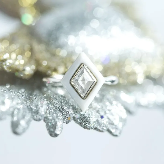 Rings Anueva Jewelry 064ct Rosecut Diamond and White Onyx Gemstone Halo Ring White Onyx Art Deco Ring in 14k White Gold