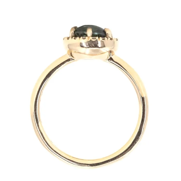 Rings Anueva Jewelry 149ct Buff Top Montana Sapphire Low Profile Diamond Halo Ring In 14k Yellow Gold