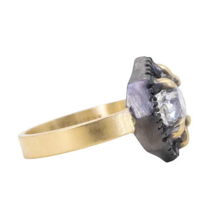 Rings Anueva Jewelry 172ct Antique Old Mine Cut Diamond and Blackened Halo Antique Style ring in 18k Yellow Gold