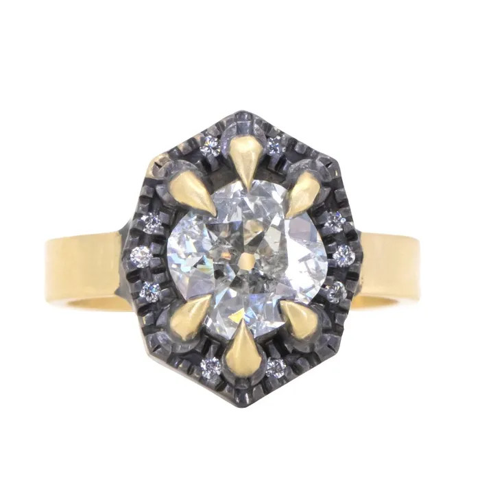 Rings Anueva Jewelry 172ct Antique Old Mine Cut Diamond and Blackened Halo Antique Style ring in 18k Yellow Gold