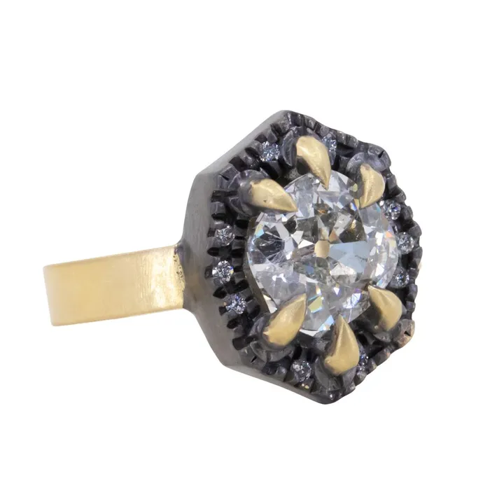 Rings Anueva Jewelry 172ct Antique Old Mine Cut Diamond and Blackened Halo Antique Style ring in 18k Yellow Gold