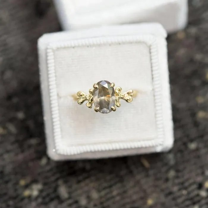Rings Anueva Jewelry 214ct Oval Grey Diamond Prong Set Mermaid Solitaire Ring in 18k Yellow Gold Rings Anueva Jewelry 214ct Oval Grey Diamond Prong Set Mermaid Solitaire Ring in 18k Yellow Gold