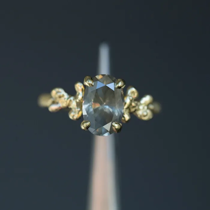 Rings Anueva Jewelry 214ct Oval Grey Diamond Prong Set Mermaid Solitaire Ring in 18k Yellow Gold