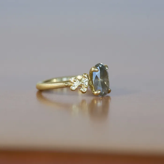 Rings Anueva Jewelry 214ct Oval Grey Diamond Prong Set Mermaid Solitaire Ring in 18k Yellow Gold