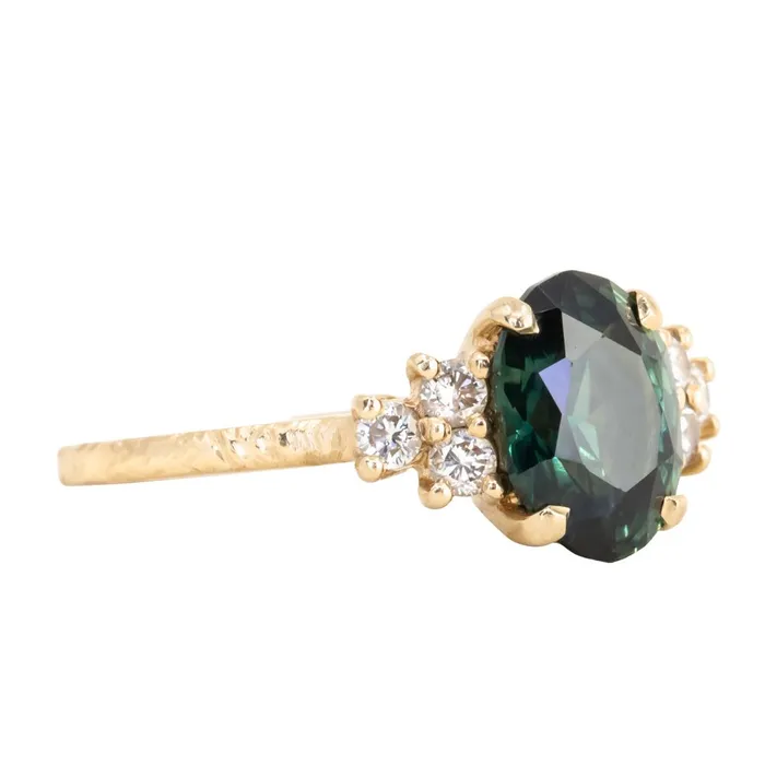 Rings Anueva Jewelry 263ct Oval Untreated Nigerian Sapphire and Diamond Cluster Ring in 14k Yellow Gold