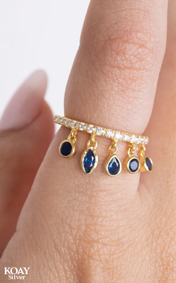 Rings Blue Zircons Ring GP KOAY Silver Store