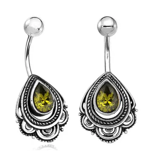 Rings Chaotic Trading Sterling Silver CZ Drop Belly Ring