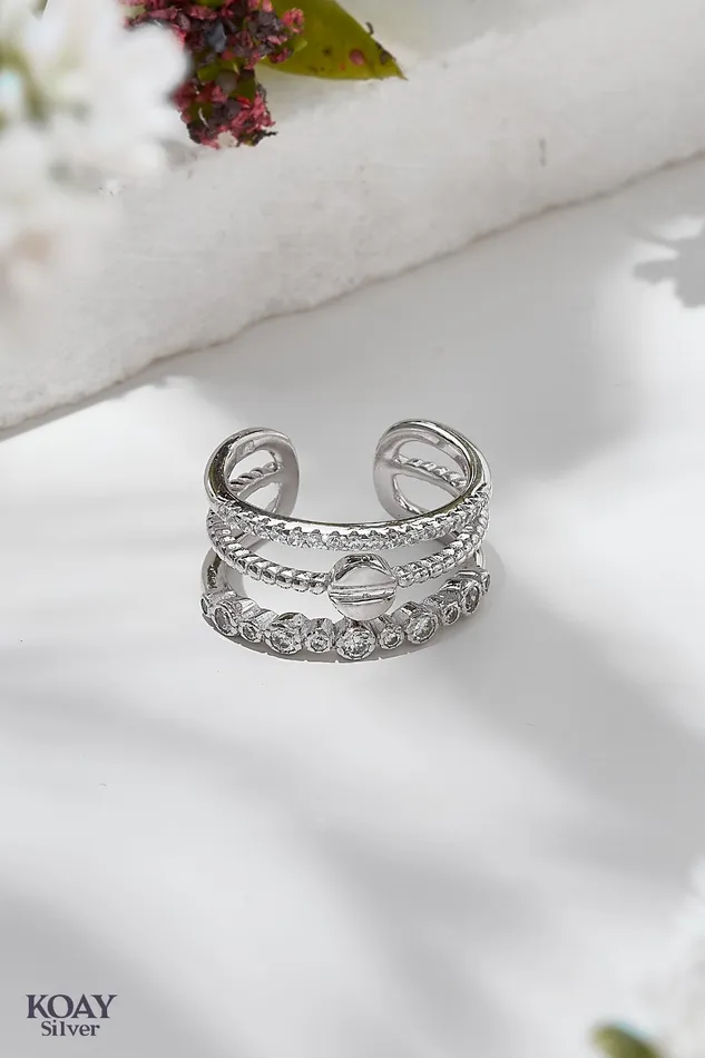 Rings KOAY Silver Store Stacked Zircon Ring