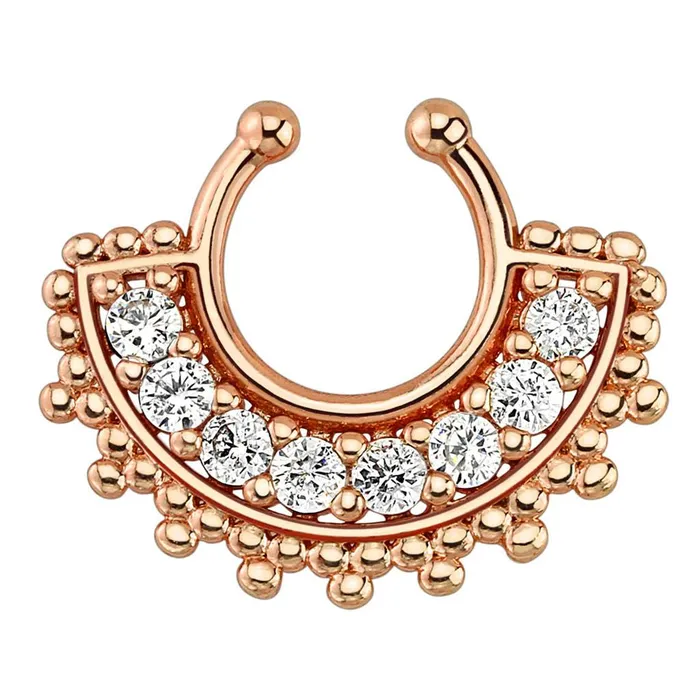Rings Large Paved Gem Fan Rose Gold NonPiercing Septum Ring Tulsa Body Jewelry