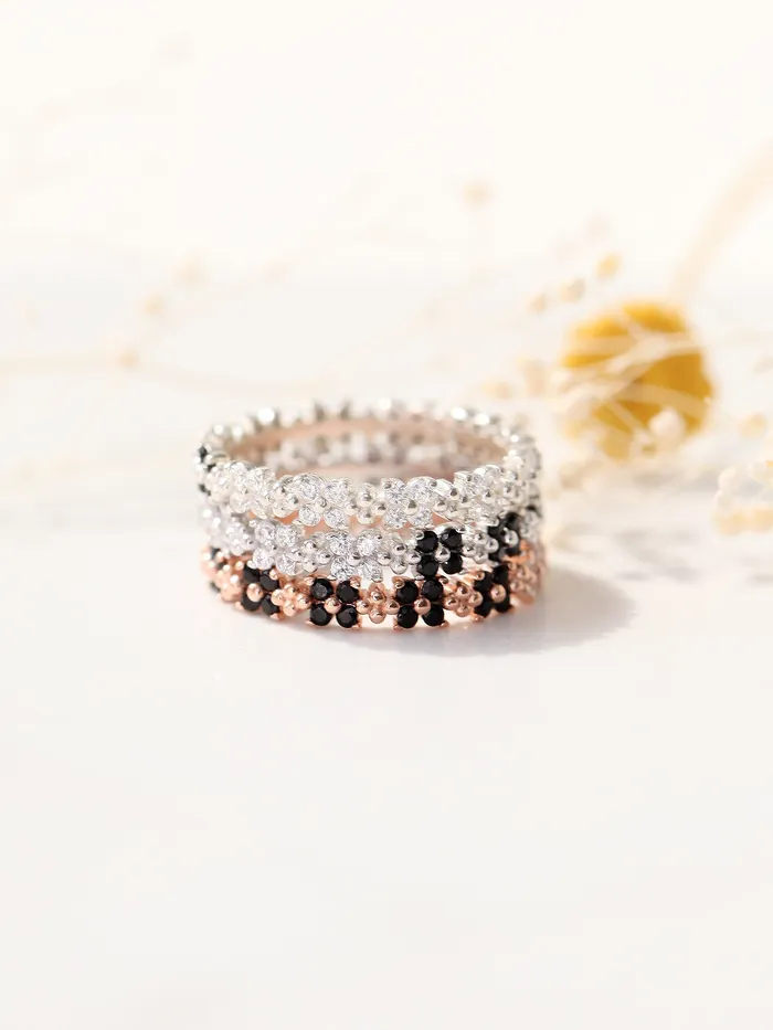 Rings MinimalBijoux 925 Silver Both Side Flower Cubic Ring