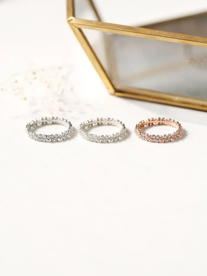 Rings MinimalBijoux 925 Silver Both Side Flower Cubic Ring