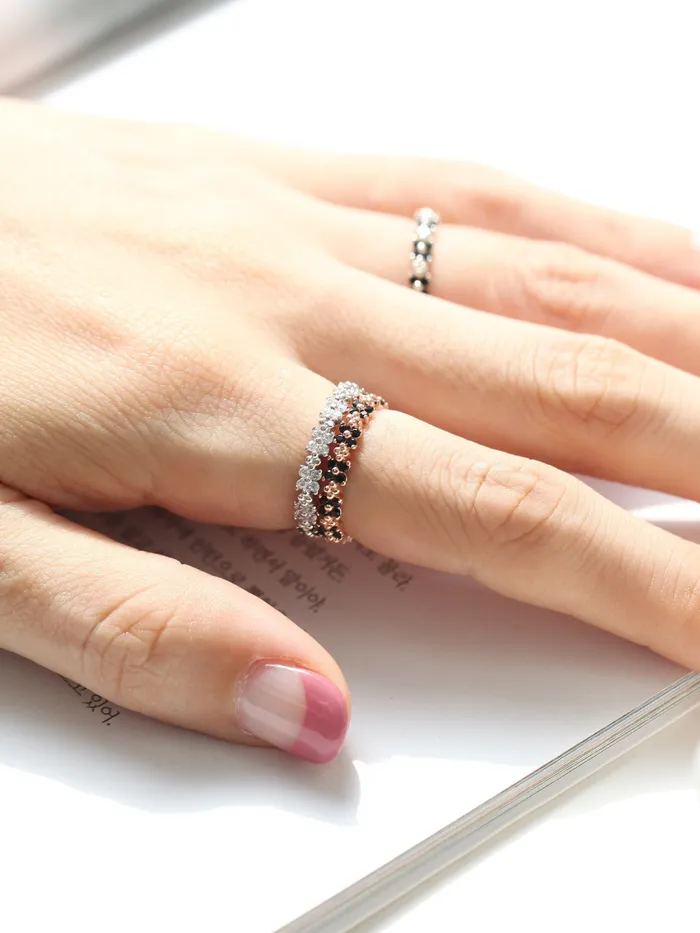Rings MinimalBijoux 925 Silver Both Side Flower Cubic Ring