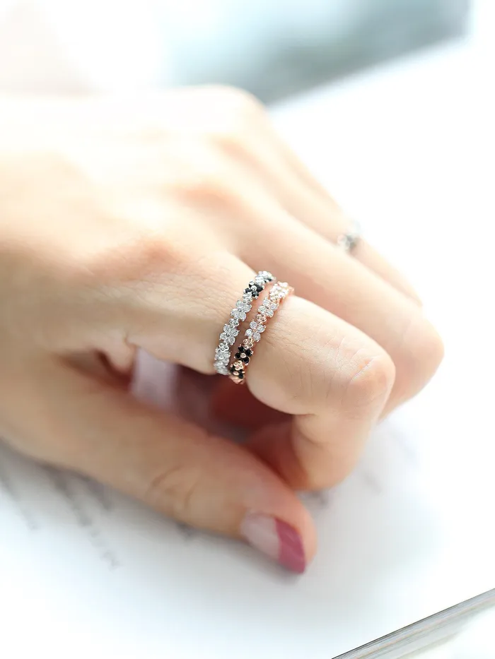 Rings MinimalBijoux 925 Silver Both Side Flower Cubic Ring