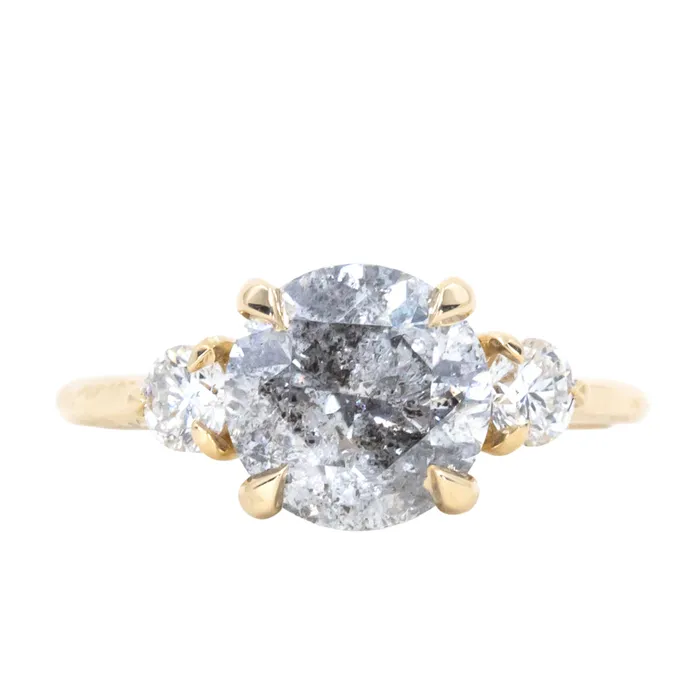 Rings Misfit Diamonds 253ct Round Grey Salt and Pepper and White Diamond Three Stone Ring in 14k Yellow Gold Rings Misfit Diamonds 253ct Round Grey Salt and Pepper and White Diamond Three Stone Ring in 14k Yellow Gold