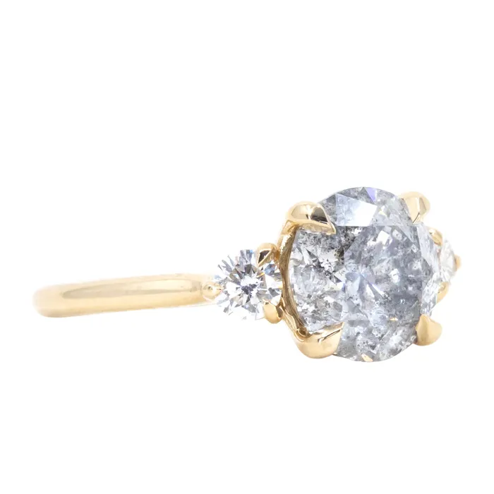 Rings Misfit Diamonds 253ct Round Grey Salt and Pepper and White Diamond Three Stone Ring in 14k Yellow Gold