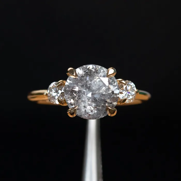 Rings Misfit Diamonds 253ct Round Grey Salt and Pepper and White Diamond Three Stone Ring in 14k Yellow Gold