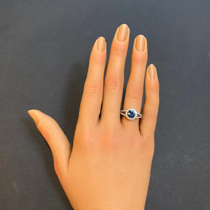 Rings Moriartys Gem Art 14K White Gold Montana Sapphire Diamond Halo Ring 126cts