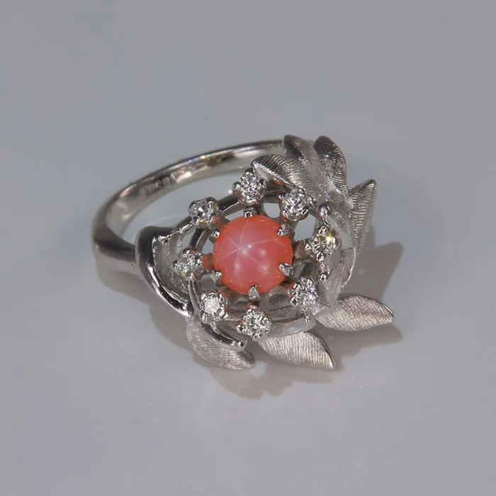 Rings Moriartys Gem Art 14K White Gold Synthetic Star Sapphire and Diamond Ring Rings Moriartys Gem Art 14K White Gold Synthetic Star Sapphire and Diamond Ring