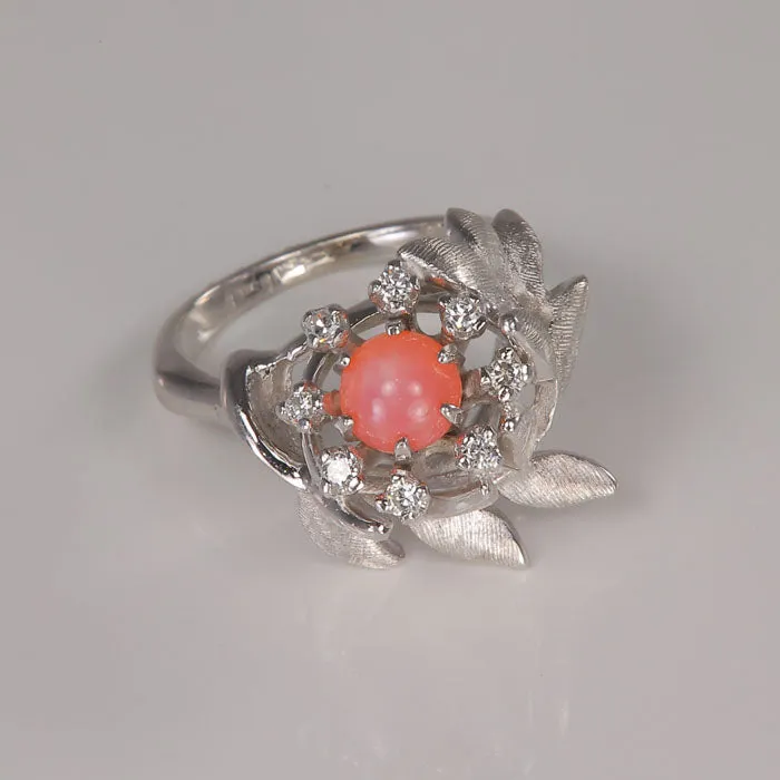 Rings Moriartys Gem Art 14K White Gold Synthetic Star Sapphire and Diamond Ring