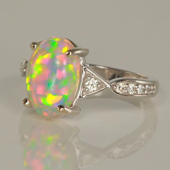 Rings Moriartys Gem Art Ethiopian Opal Cabochon Diamond Ring in 14k White Gold 238ct
