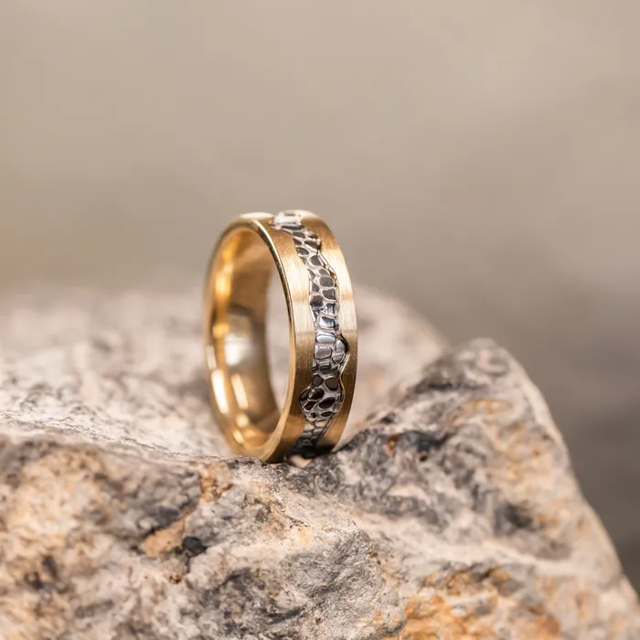 Riverbed Band in TwoTone Gold 6mm Recycled Gold Wedding Band Anueva Jewelry Rings