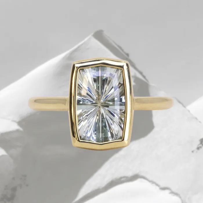Rob Coggins Rings 259ct Fantasy Cut Untreated Montana Sapphire Contemporary Bezel Set Ring in 18k Yellow