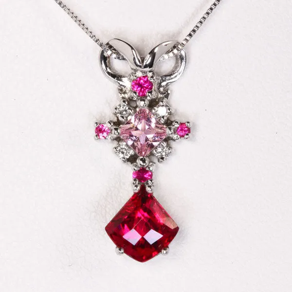 Rubellite Pendant With Pink Sapphire and Diamond vendorunknown Necklaces