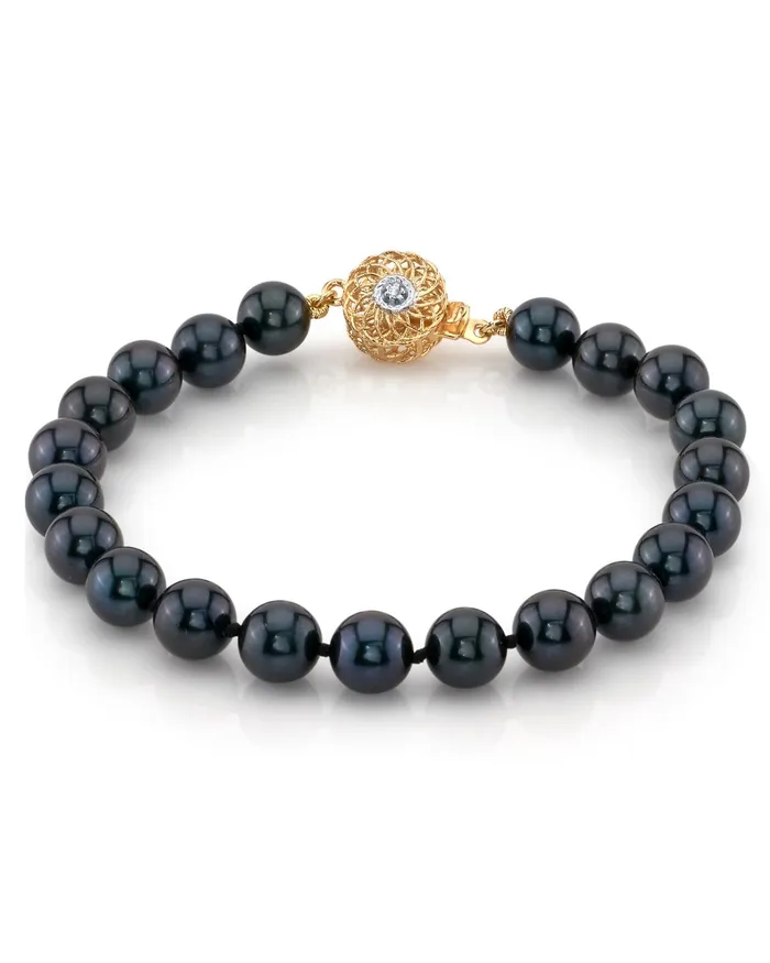 SPT Bracelets Black Japanese Akoya Pearl Bracelet 7075mm