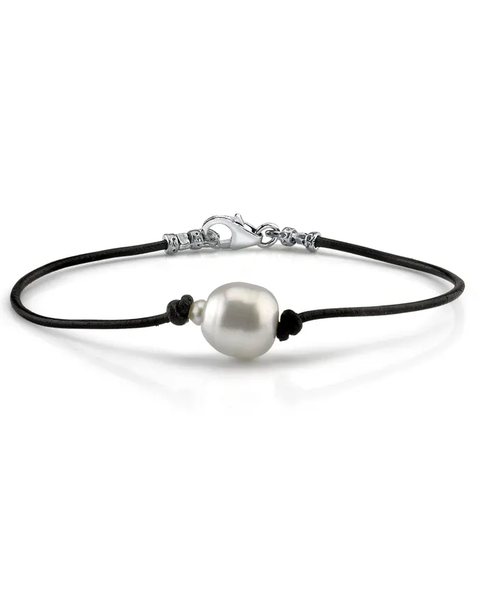 SPT Bracelets White South Sea Baroque Pearl Leather Bracelet