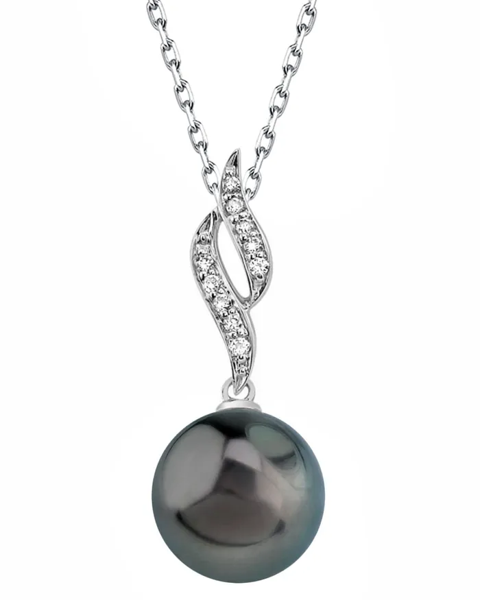 Tahitian South Sea Pearl Diamond Flame Pendant SPT Necklaces