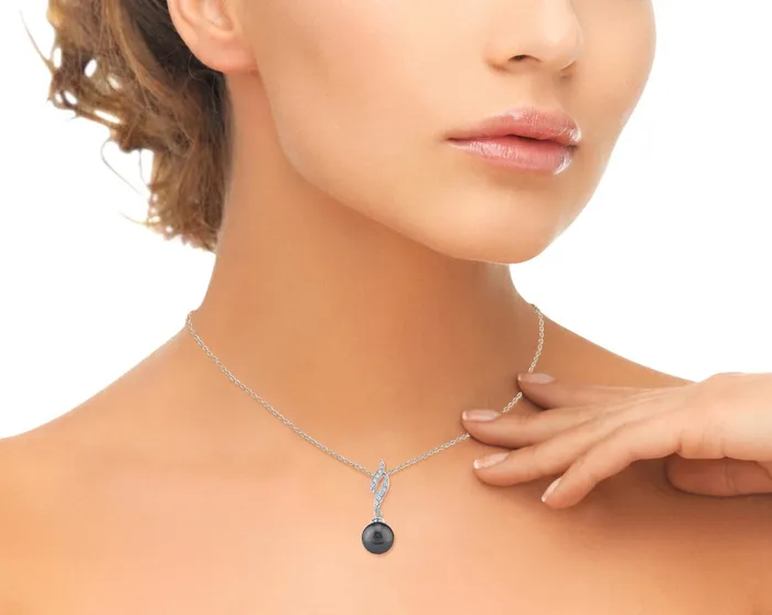 Tahitian South Sea Pearl Diamond Flame Pendant SPT Necklaces