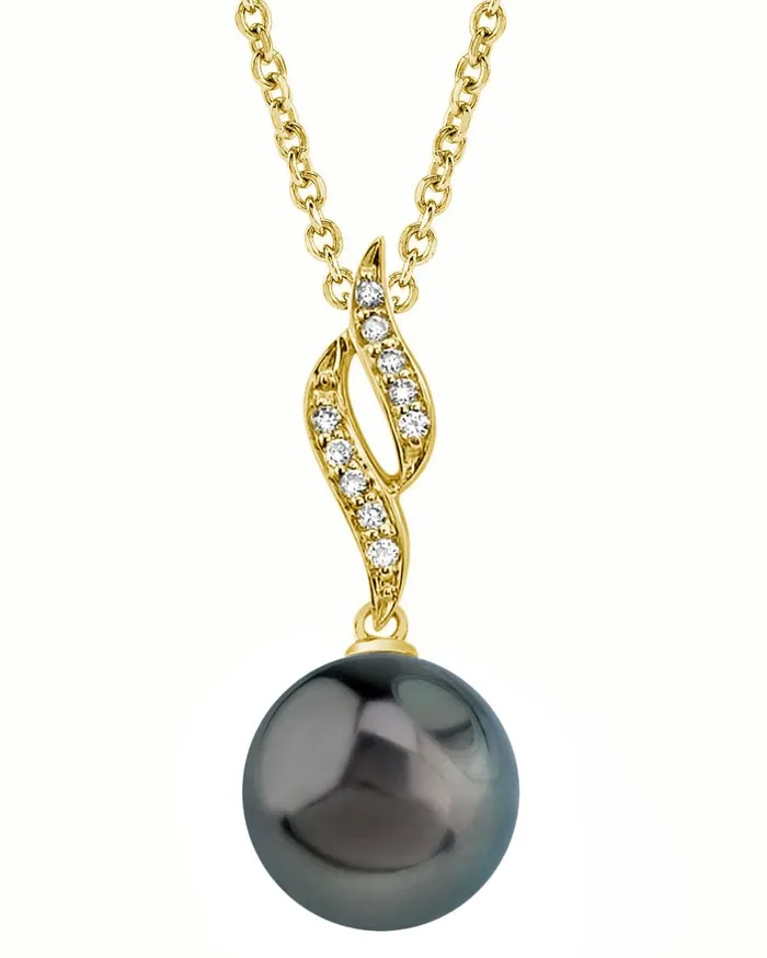Tahitian South Sea Pearl Diamond Flame Pendant SPT Necklaces