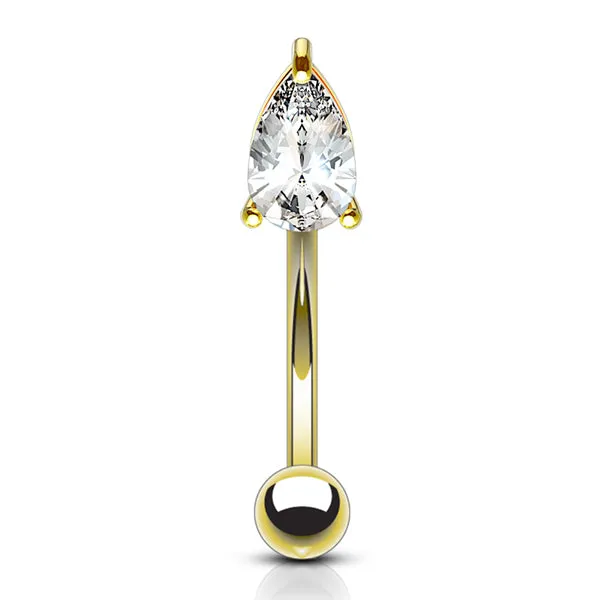 Teardrop CZ Yellow 14k Gold Eyebrow Barbell Tulsa Body Jewelry PreStyled Sets