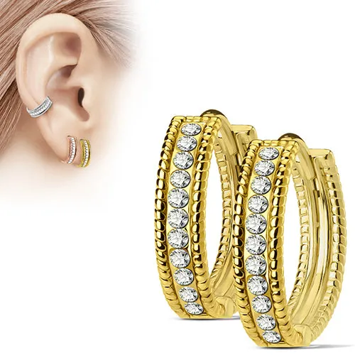 Tulsa Body Jewelry Beaded CZ Hinged Hoop Earrings Earrings