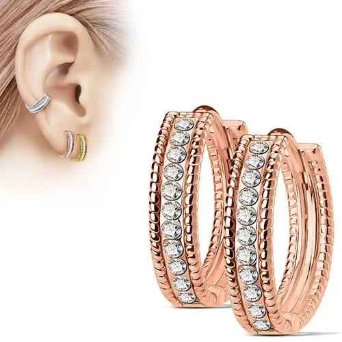 Tulsa Body Jewelry Beaded CZ Hinged Hoop Earrings Earrings Tulsa Body Jewelry Beaded CZ Hinged Hoop Earrings Earrings