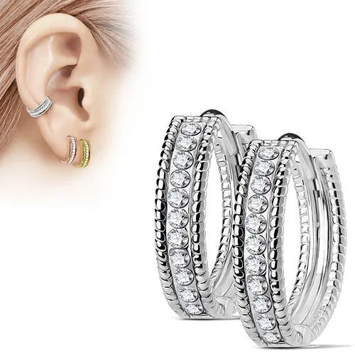 Tulsa Body Jewelry Beaded CZ Hinged Hoop Earrings Earrings Tulsa Body Jewelry Beaded CZ Hinged Hoop Earrings Earrings