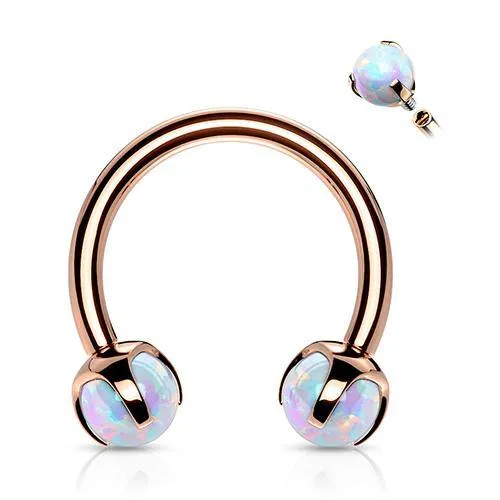 Tulsa Body Jewelry Earrings 16g Prong Opal Rose Gold Circular Barbell