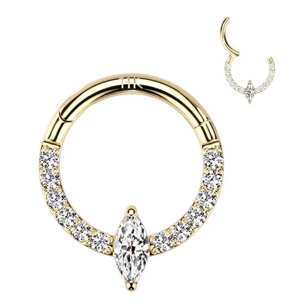 Tulsa Body Jewelry Rings 16g Marquise Center CZ 14k Gold Hinged Ring Tulsa Body Jewelry Rings 16g Marquise Center CZ 14k Gold Hinged Ring