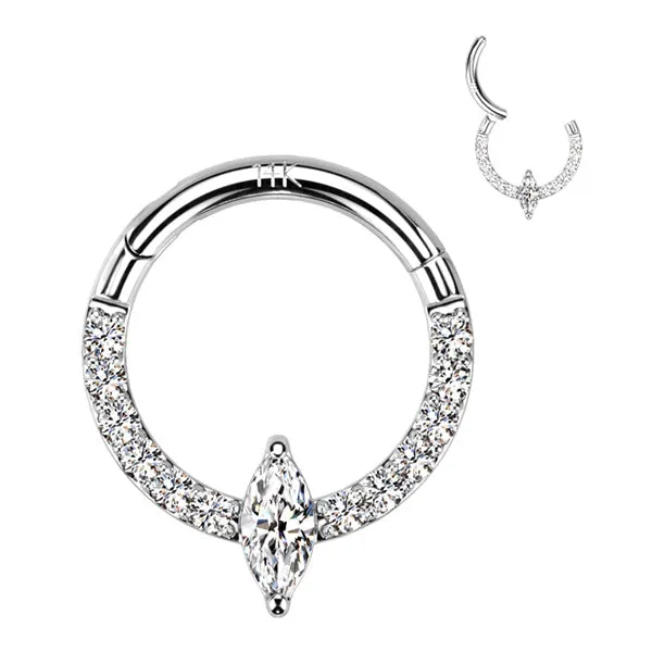 Tulsa Body Jewelry Rings 16g Marquise Center CZ 14k Gold Hinged Ring Tulsa Body Jewelry Rings 16g Marquise Center CZ 14k Gold Hinged Ring