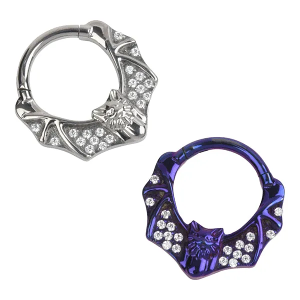 Tulsa Body Jewelry Rings Bat Pave Titanium Hinged Ring