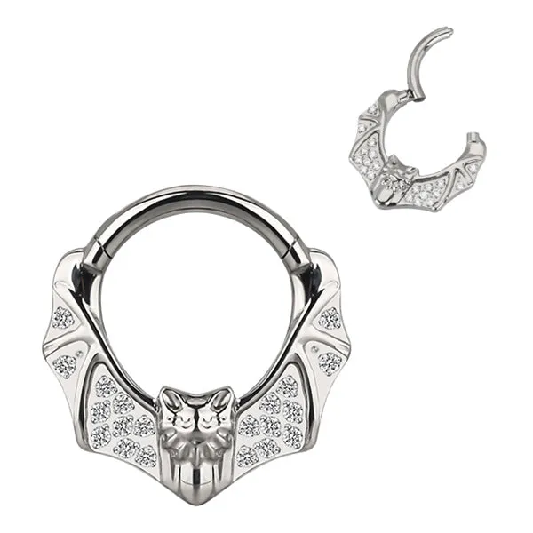 Tulsa Body Jewelry Rings Bat Pave Titanium Hinged Ring Tulsa Body Jewelry Rings Bat Pave Titanium Hinged Ring