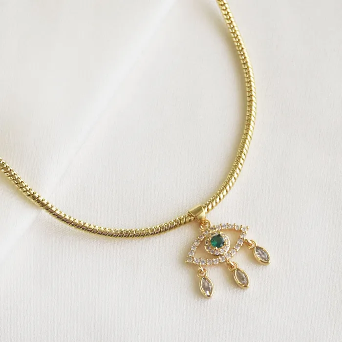 Upakarna Necklaces Dangling Charm Emerald Evil Eye Necklace