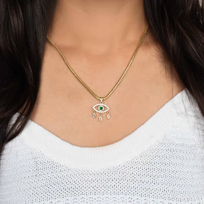 Upakarna Necklaces Dangling Charm Emerald Evil Eye Necklace