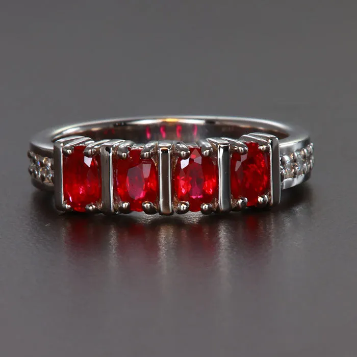 vendorunknown Platinum Four Oval Stone Ruby Ring 122 Carats Rings