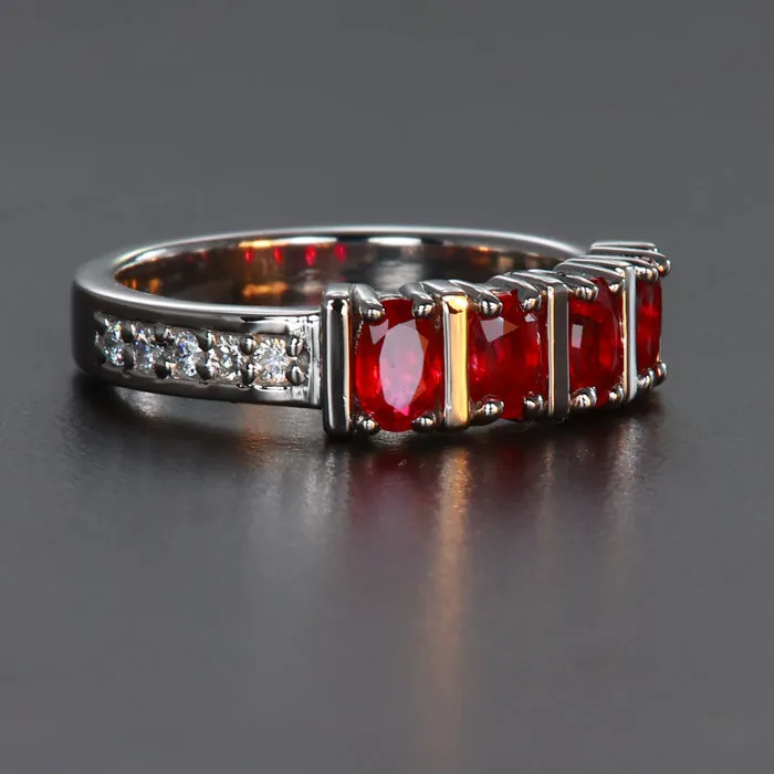 vendorunknown Platinum Four Oval Stone Ruby Ring 122 Carats Rings